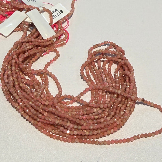 Rhodochrosite faceted round beads approx 2 mm 15" strands from Argentina!