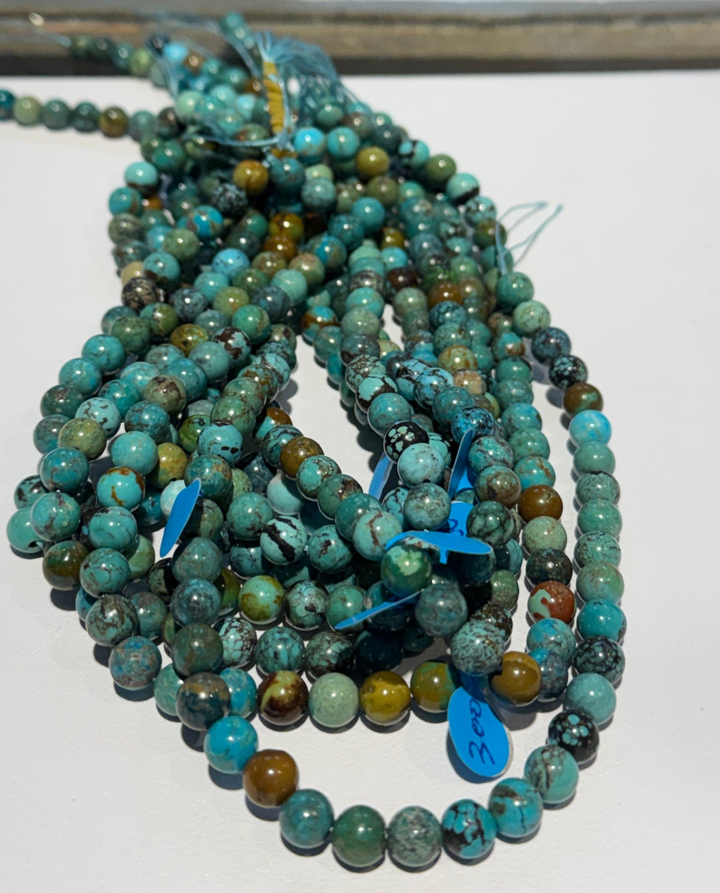 Turquoise Beads 7.5mm.  Natural Hubei Turquoise.  16" strand