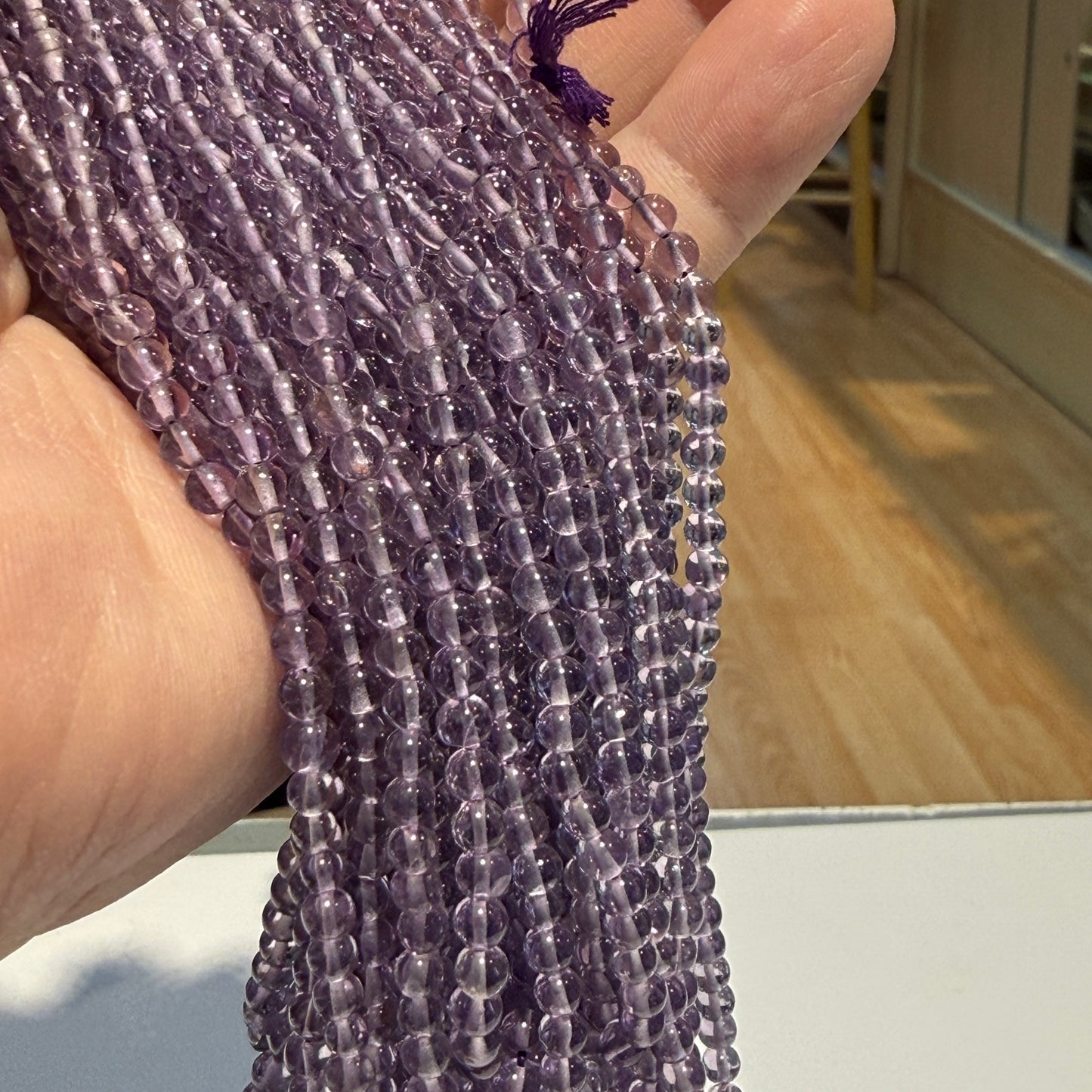 Amethyst Round beads approx 3.5-3.7mm 15" strands, mid color, all natural!