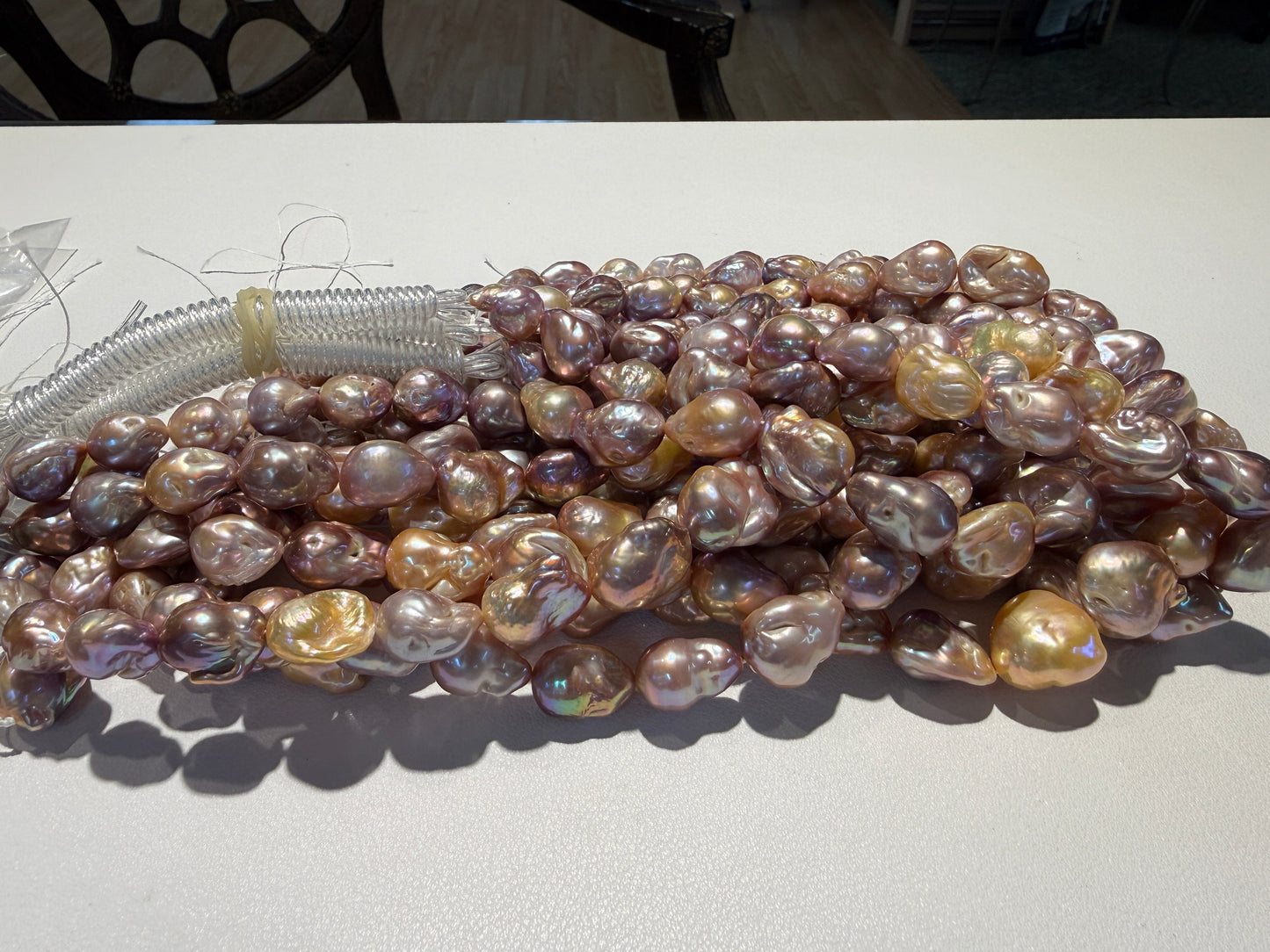 Multi Color Baroque Pearls 12-14mm 15" strands purple and golden purple.