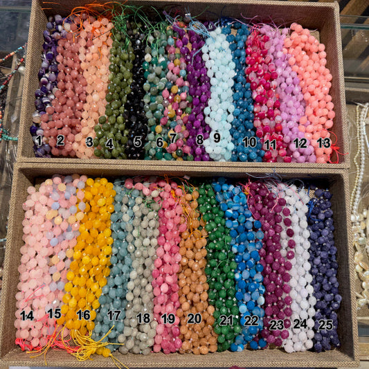 Assorted gemstone Beads olive shape faceted 8x10 15" strands