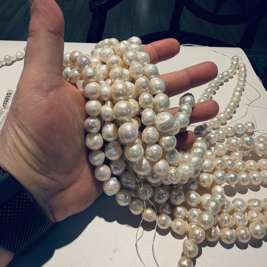 "Wrinkle" "Ripple"  Genuine Pearls 10-12mm great luster, approx 15" Kasumi Style