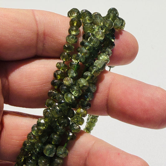 Green Grossular Garnet Faceted Roundels approx 5mm 15" strands, sparkly!