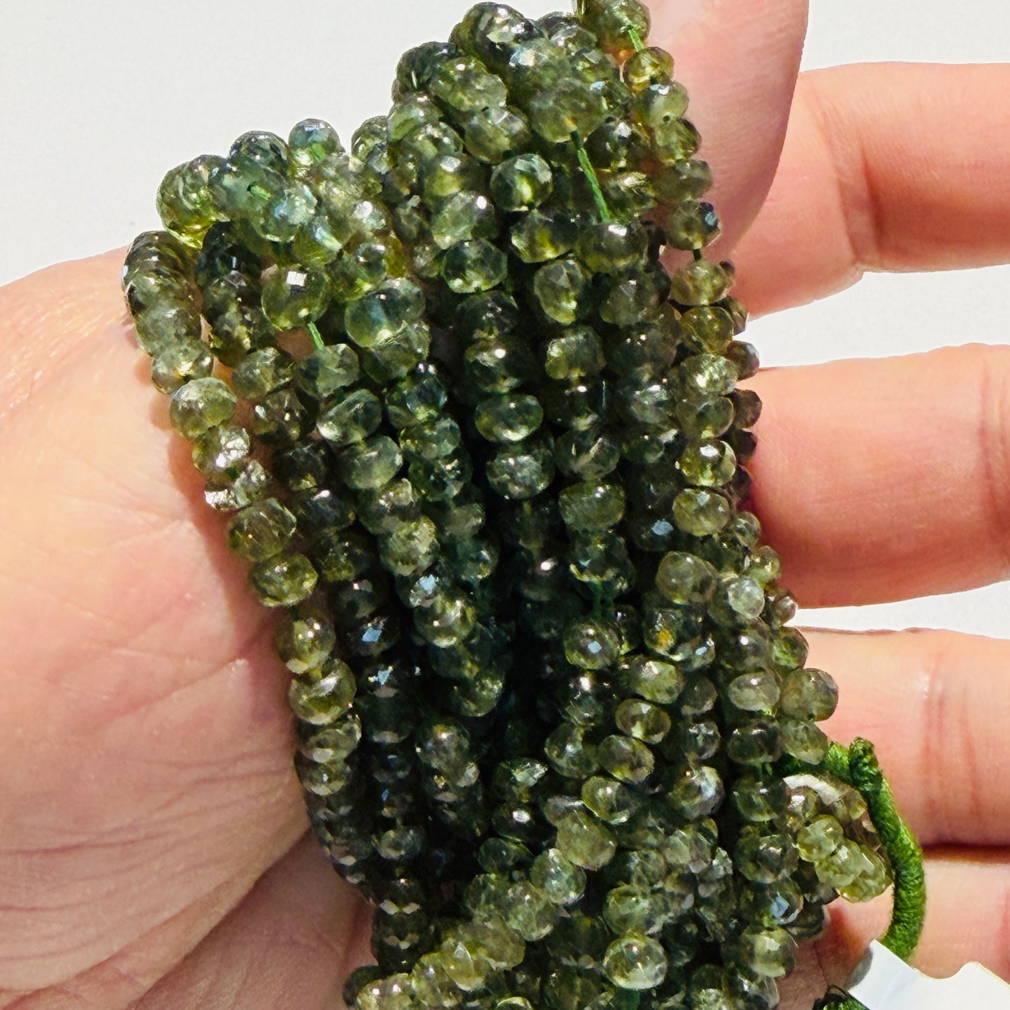 Green Grossular Garnet Faceted Roundels approx 5mm 15" strands, sparkly!