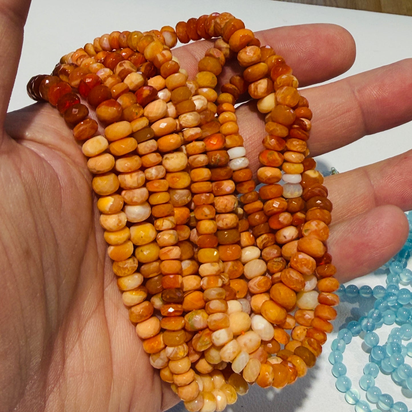Genuine Fire Opal Beads, faceted roundels 15" strands