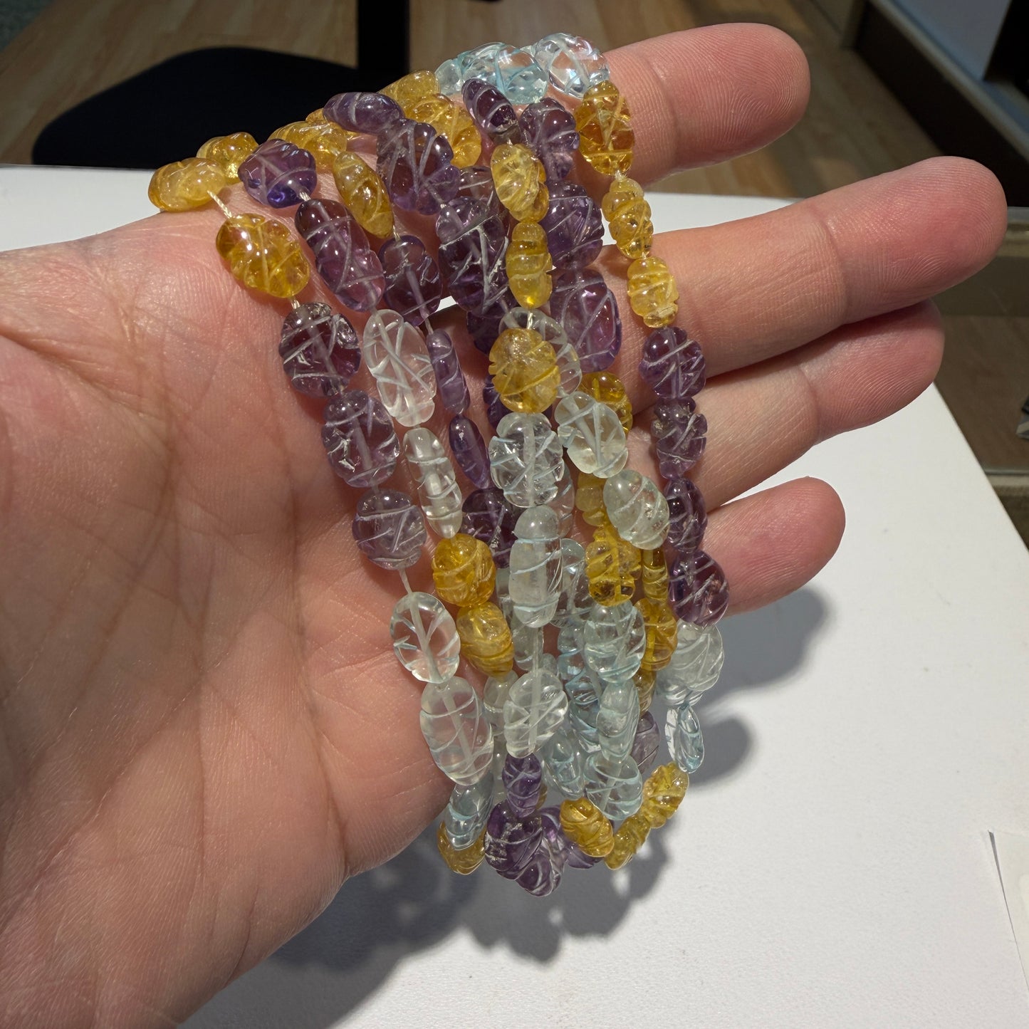 Carved Multi Gemstone Beads, approx 15" strands