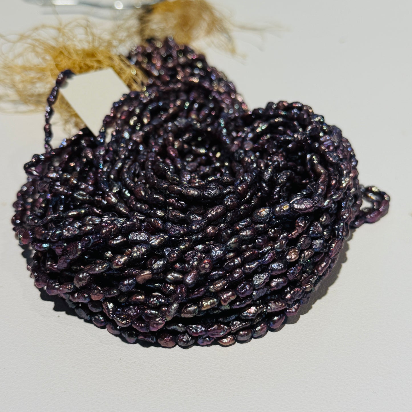 Keshi Rice Pearls, Peacock Purple color, approx 15" 2x4mm, 2 Strands for $10!