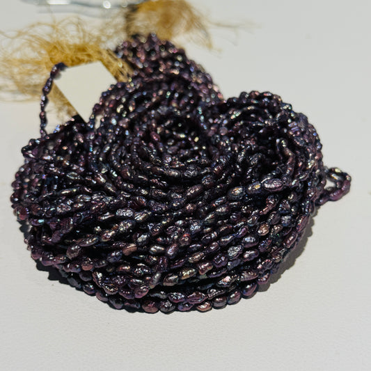 Keshi Rice Pearls, Peacock Purple color, approx 15" 2x4mm, 2 Strands for $10!