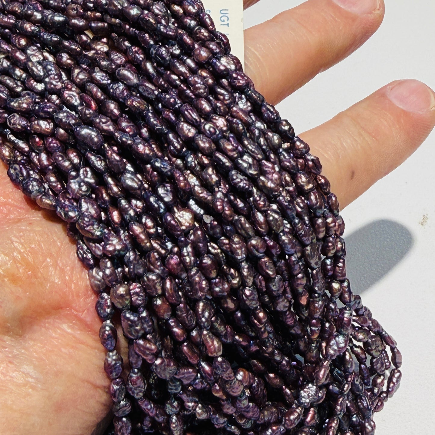 Keshi Rice Pearls, Peacock Purple color, approx 15" 2x4mm, 2 Strands for $10!