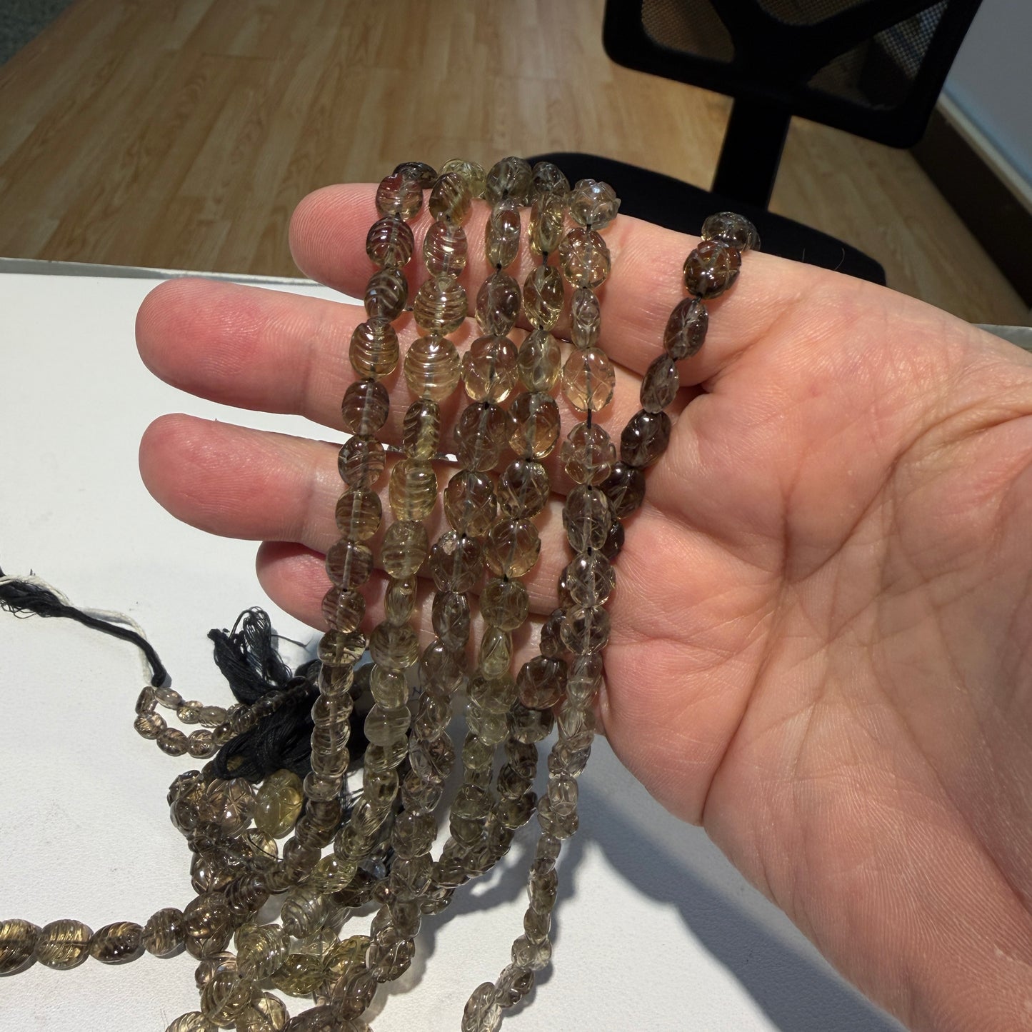 Carved Smokey Quartz Beads, approx. 15" strands