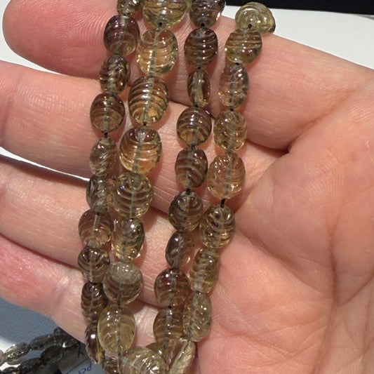 Carved Smokey Quartz Beads, approx. 15" strands
