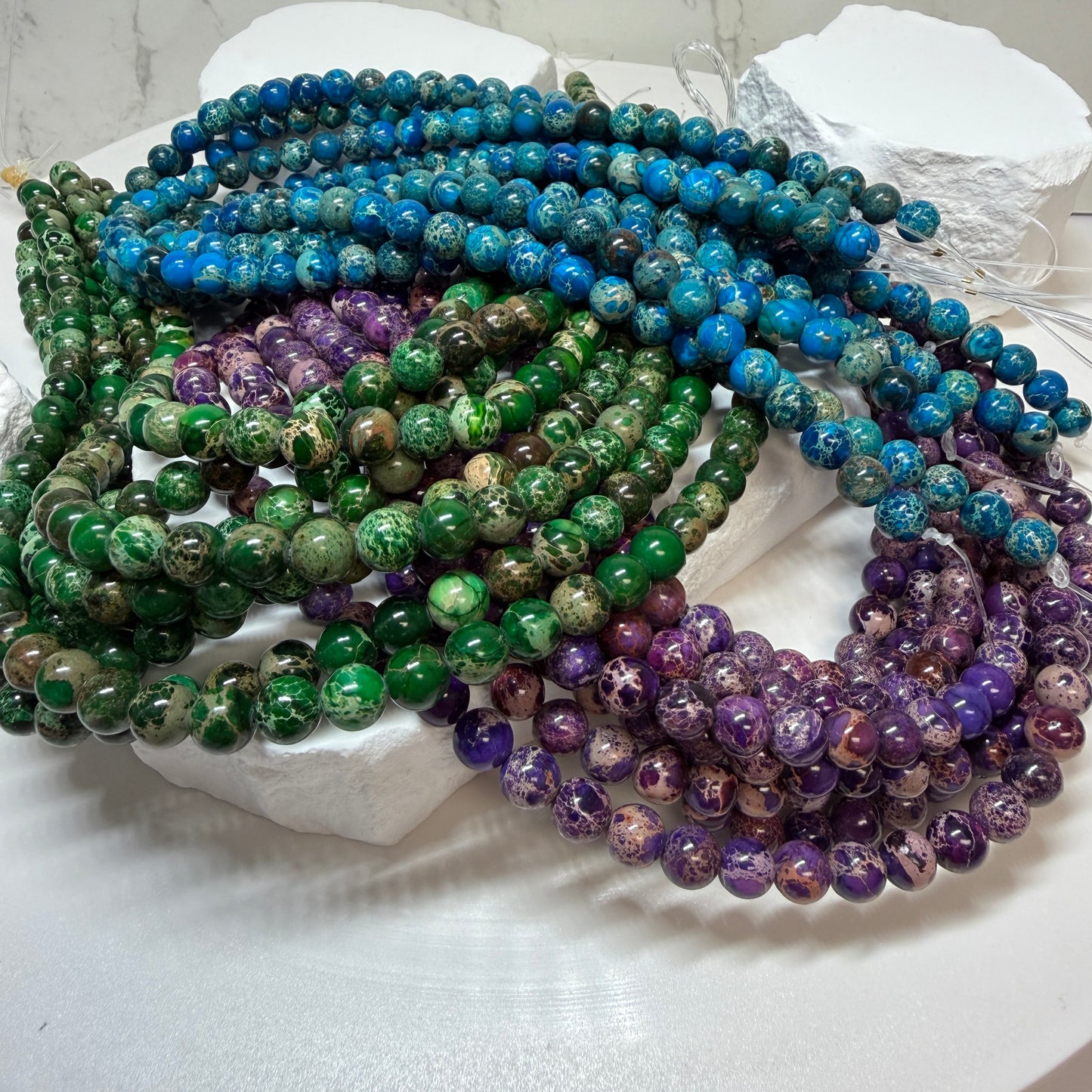 Imperial Jasper round beads 8mm 15" strands, treated.