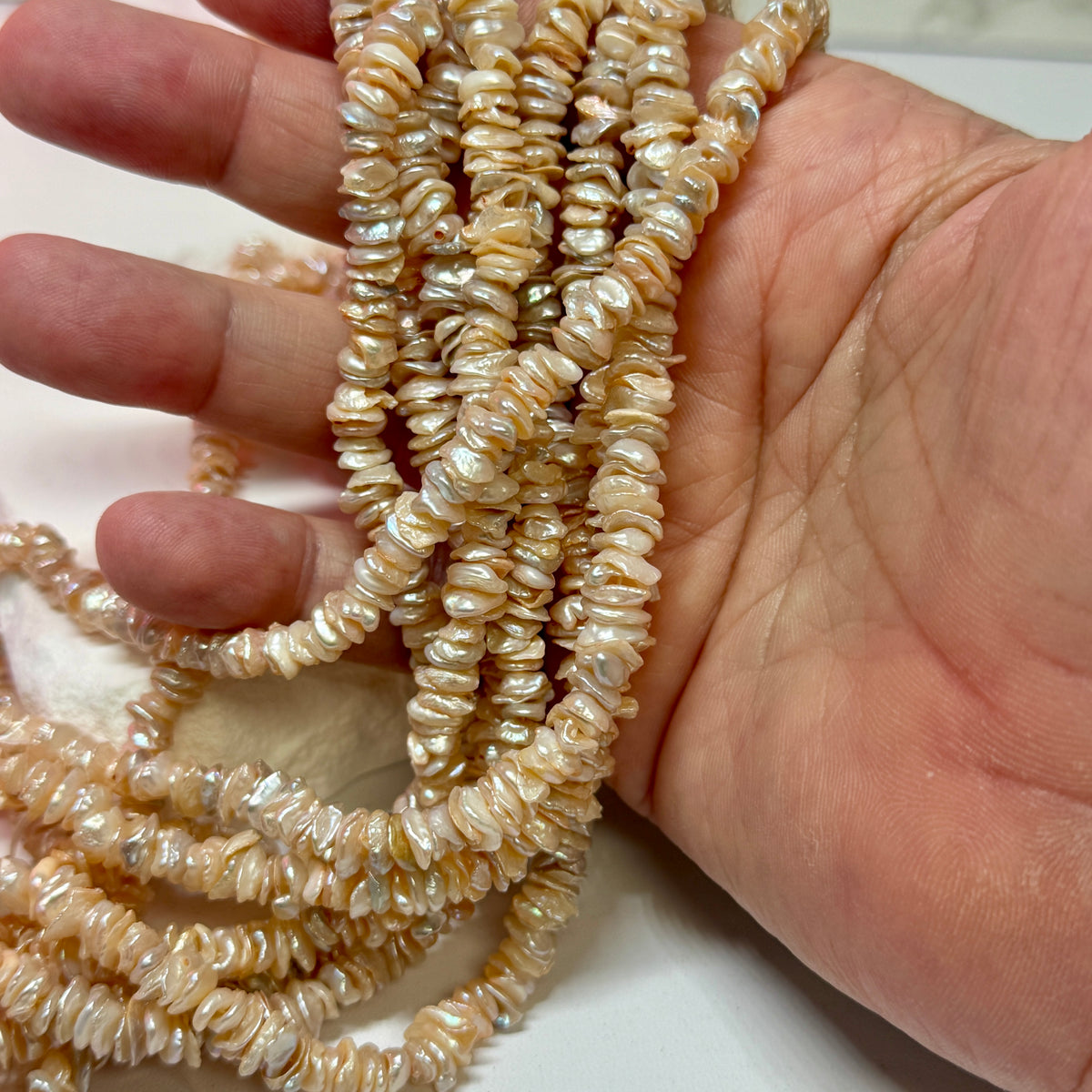 Keshi Pearls Champagne Color approx 8mm  15" strands, lots of luster!