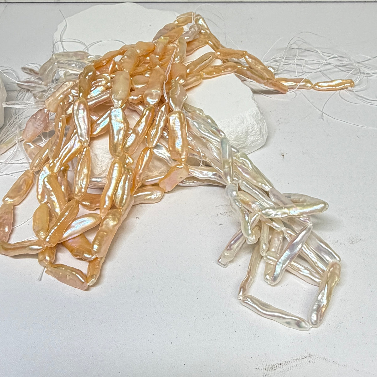 High Luster Stick Pearls approx 4-20mm  15" strands White and Champaign