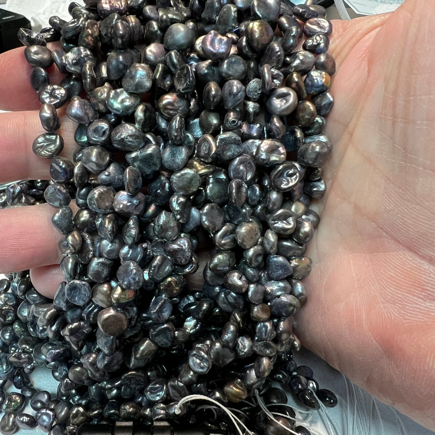 Keshi, Corn Flake Pearls 16" Peacock/Purple color!
