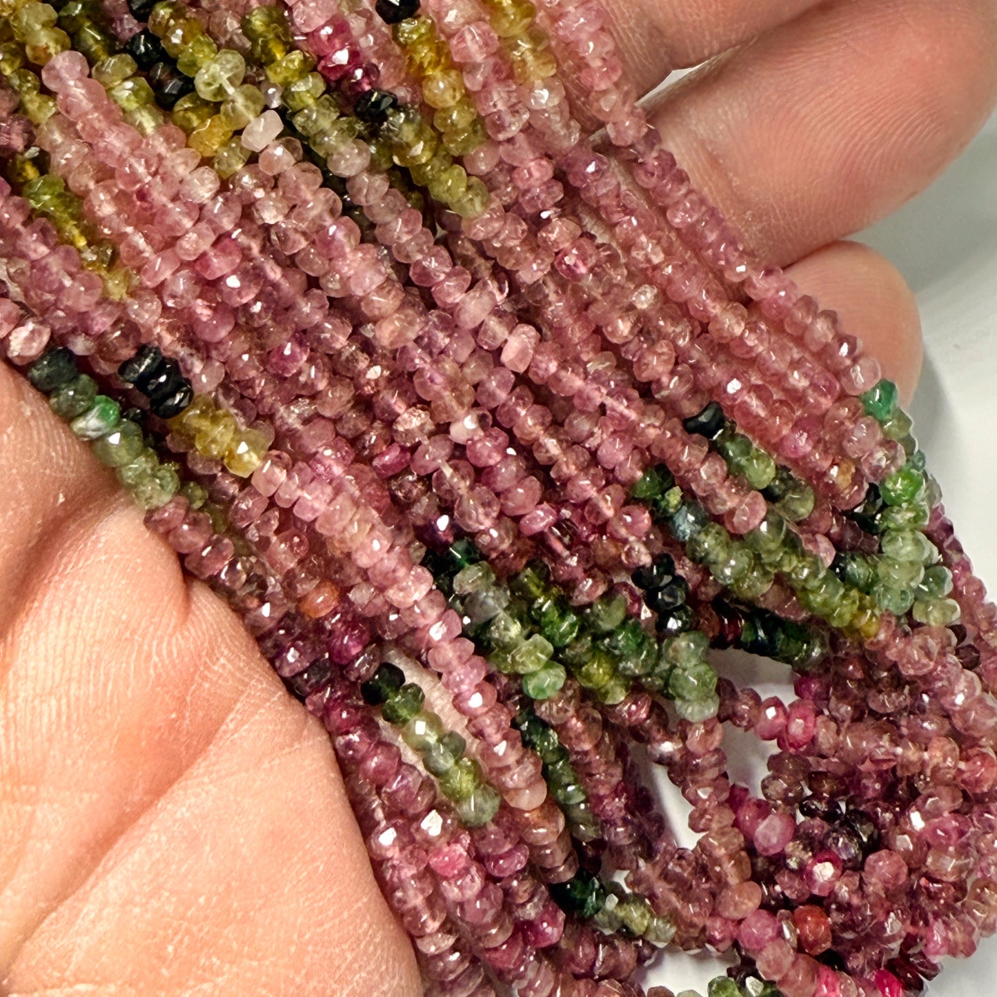 Tourmaline "watermelon" colors 3mm 16" strands all natural