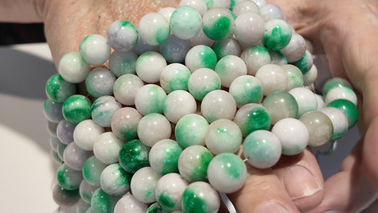 Jade, treated lavender and greens approx 12mm 7" strands, $10 a strand!