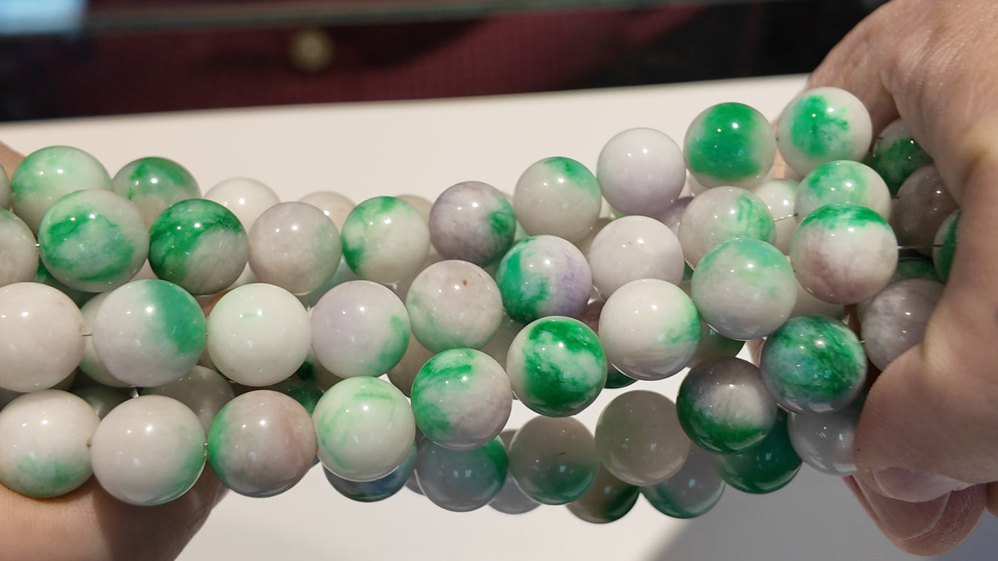 Jade, treated lavender and greens approx 12mm 7" strands, $10 a strand!