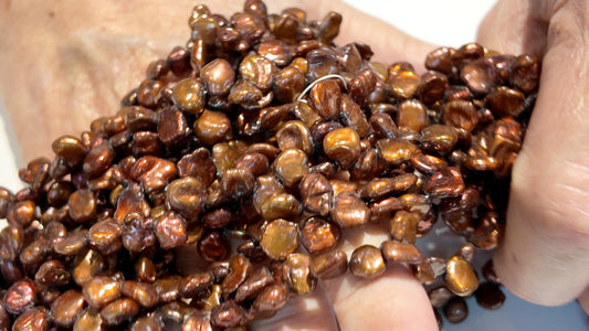 Chocolate Keshi Pearls, top Drilled.  Approx 8mm 15" strands $10 a strand!