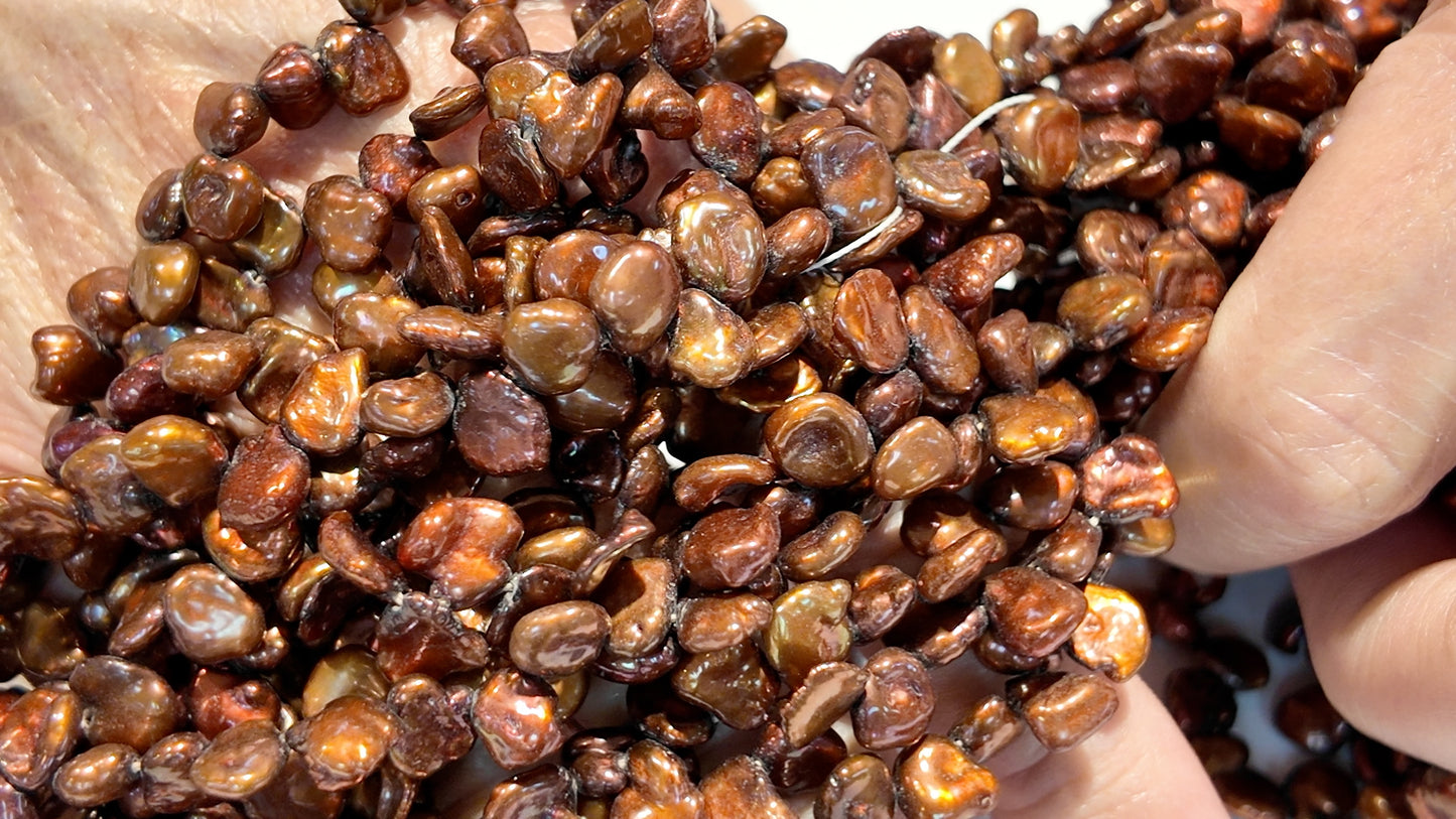 Chocolate Keshi Pearls, top Drilled.  Approx 8mm 15" strands $10 a strand!