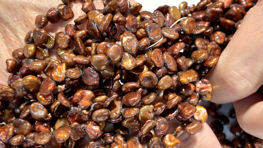 Chocolate Keshi Pearls, top Drilled.  Approx 8mm 15" strands $10 a strand!